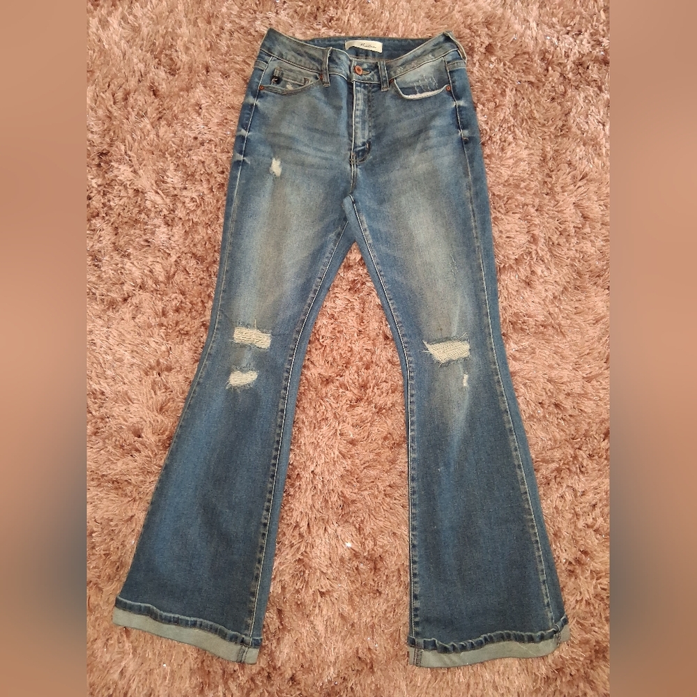 KanCan Medium Blue Distressed Flare Jeans